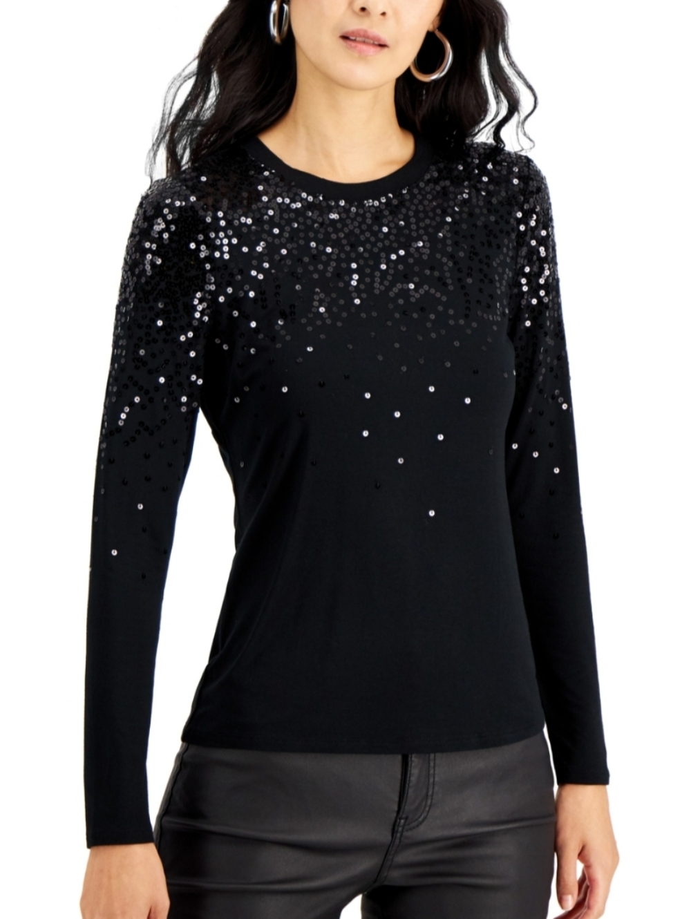 INC Black Sequin Embellished Jersey